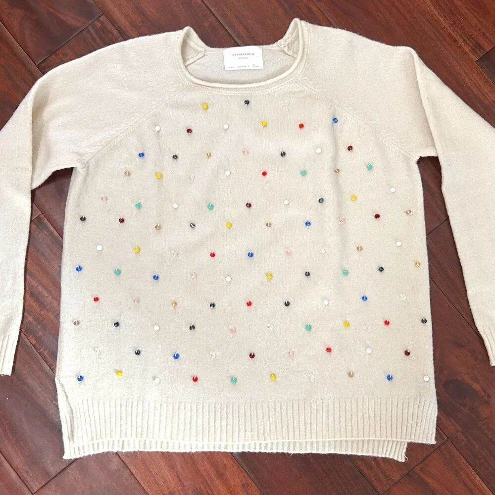Springfield Knit Sweater Color Beaded Embellished Cottagecore Grandmacore Size S